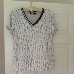 Tommy Hilfiger White and Black V-Neck Tee